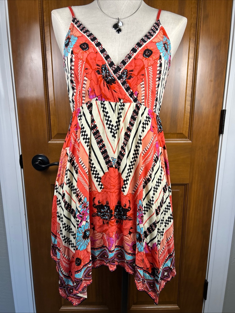 Flying Tomato handkerchief dress S rayon floral sundress boho adjustable straps